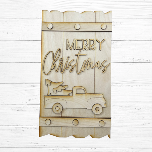 Merry Christmas Barnwood Sign with Truck
