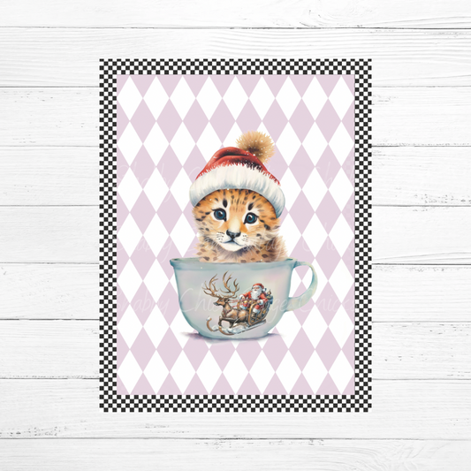 Whimsical Christmas Teacup Kitten