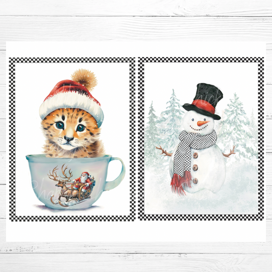 Whimsical Teacup Kitten/ Snowman 1page