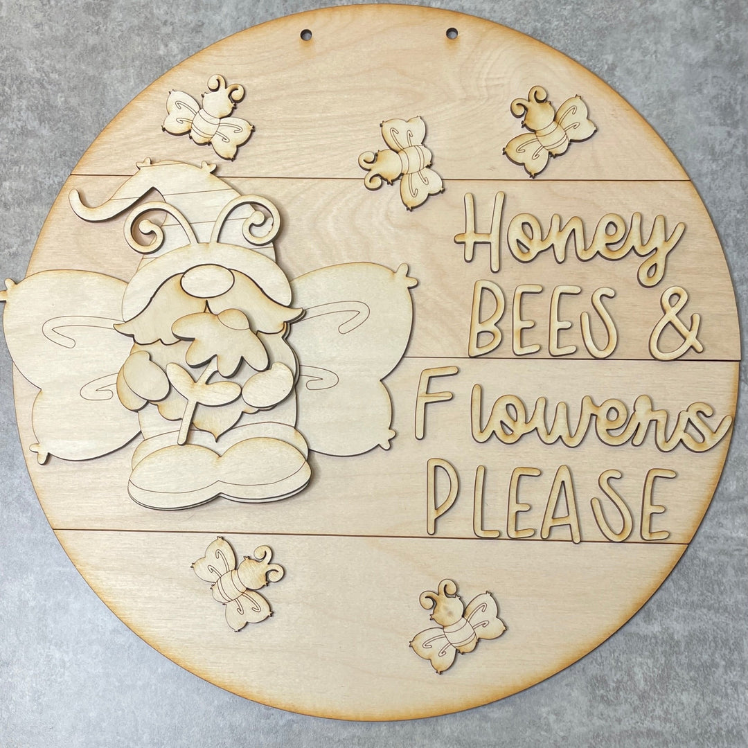 15" Honey Bees And Flowers Please Round
