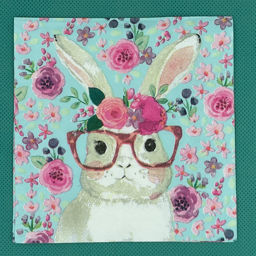 Rose Bunny with Glasses Cocktail Napkin
