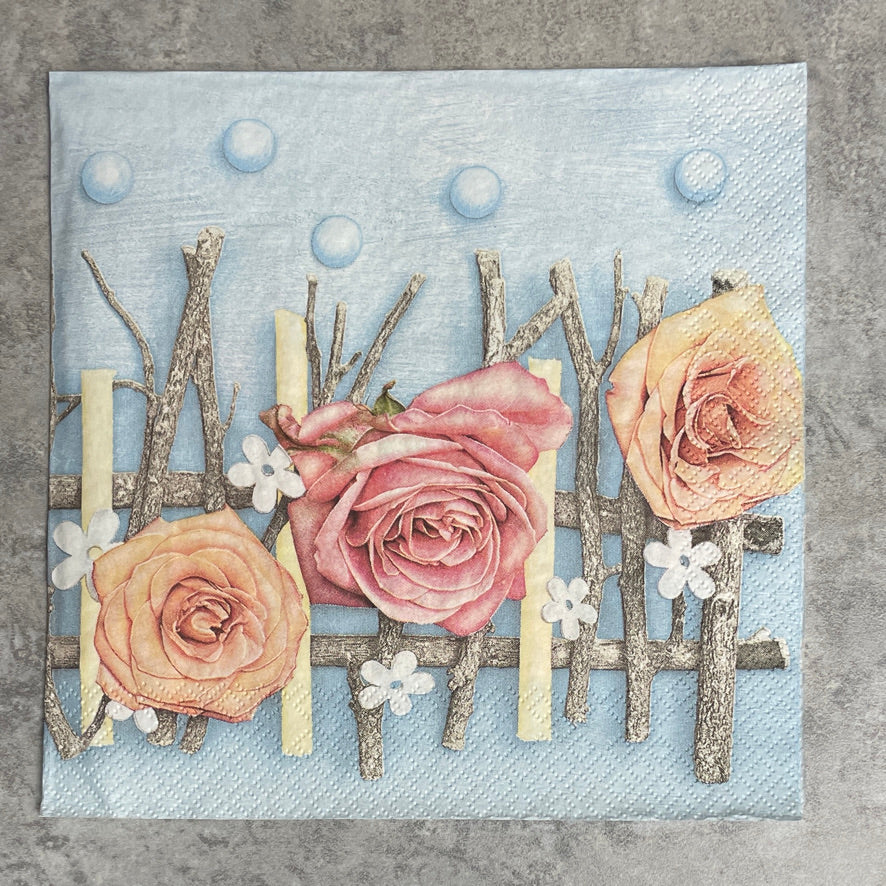 Pastel Roses Composition on Blue Background Napkin