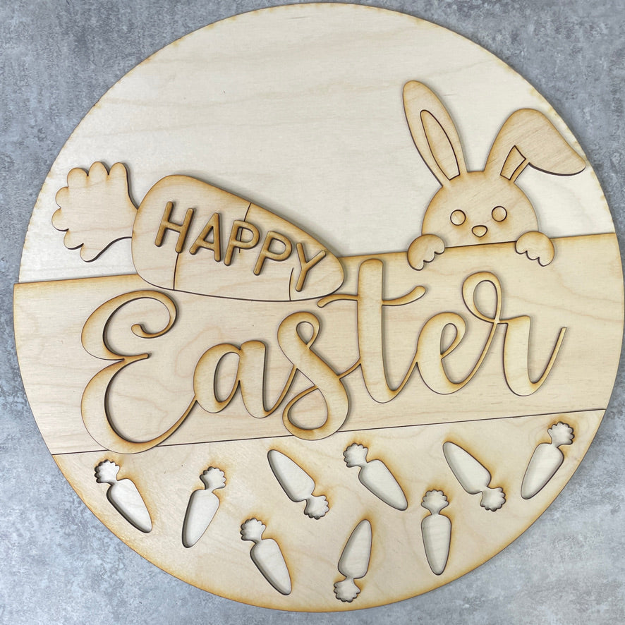 15" Happy Easter Bunny and Carrot Round