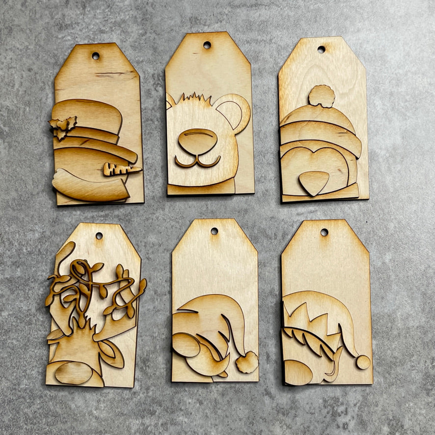 6 Pack Character Tag Ornaments