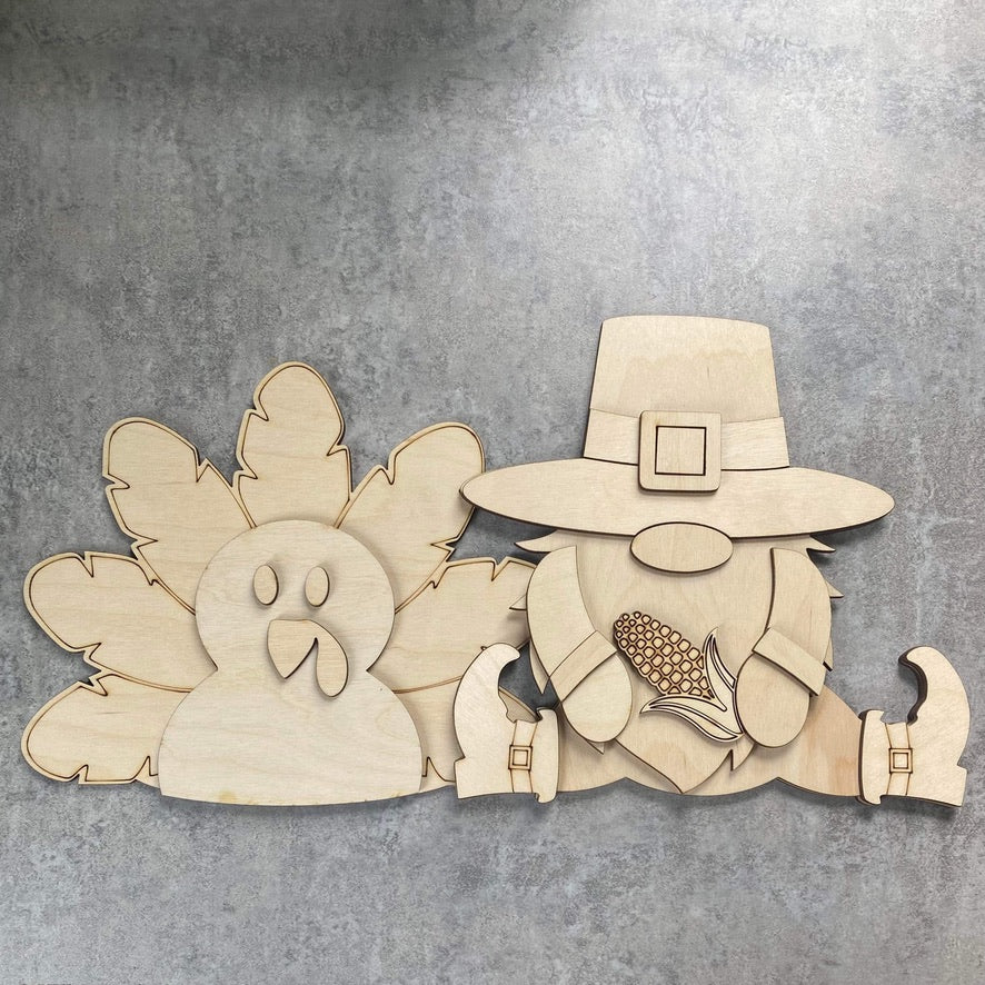 Turkey and Pilgrim Gnome Shelf Sitter