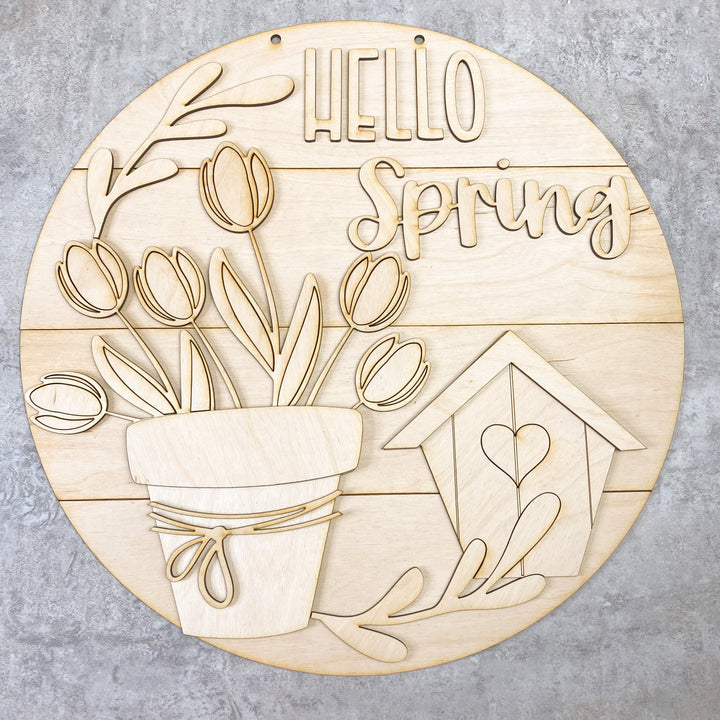 15” Hello Spring Tulip Birdhouse Round