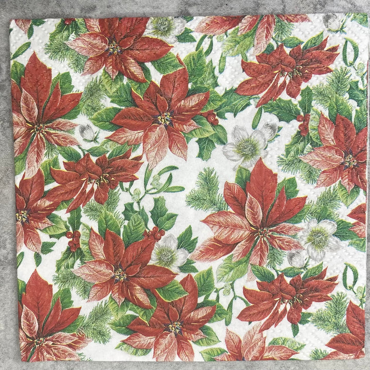 Vintage Poinsettia Cocktail Napkin