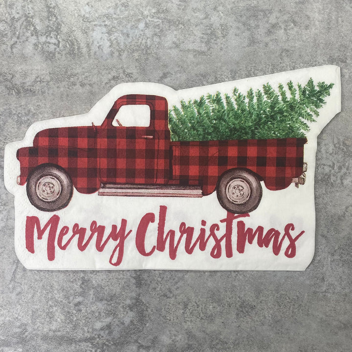 Plaid Christmas Truck Napkin