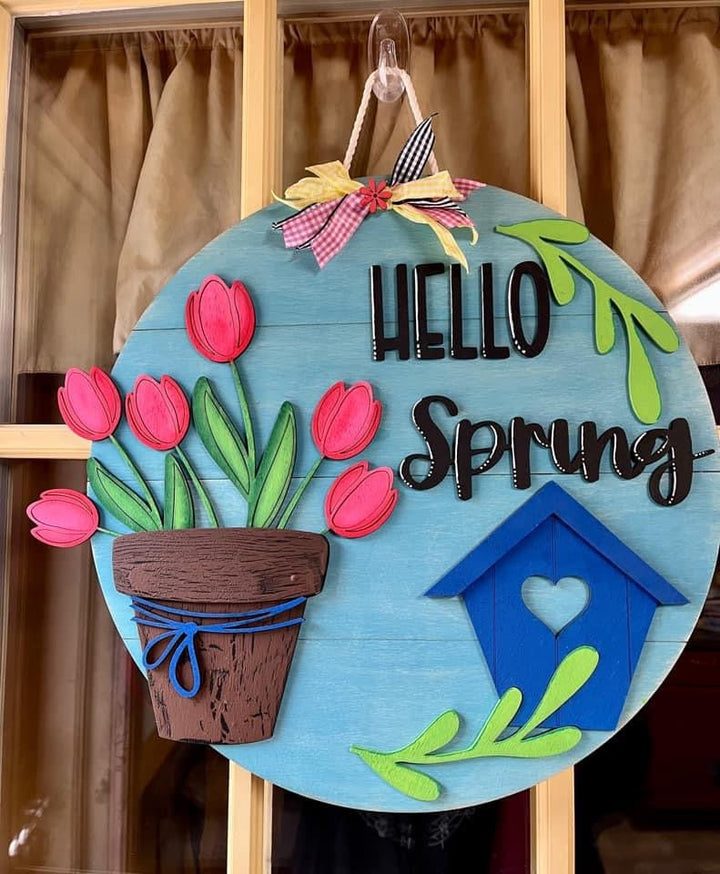 15” Hello Spring Tulip Birdhouse Round